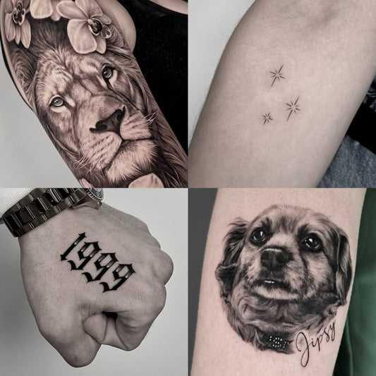 Tatuagem realismo, pet tattoo, lettering, tatuagens delicadas e de linha fina, tatuagens minimalistas no braço – arte personalizada no estúdio de tatuagem em Lisboa, Dilúvio Tattoo Shop